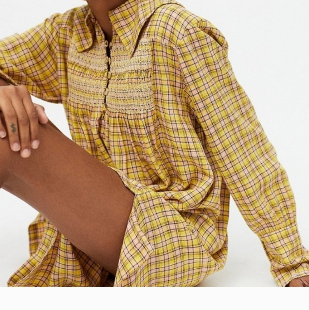 Urban Outfittets Yellow Plaid Long Sleeve Dress